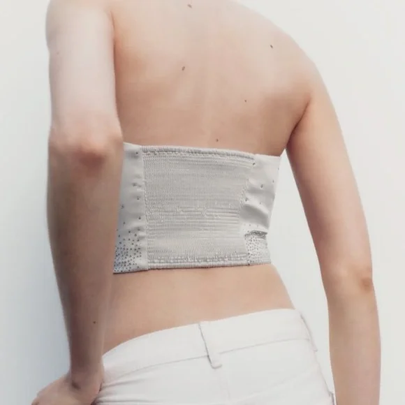 ZARA…. SHINY STRAPLESS  SATIN TOP - Picture 3 of 12